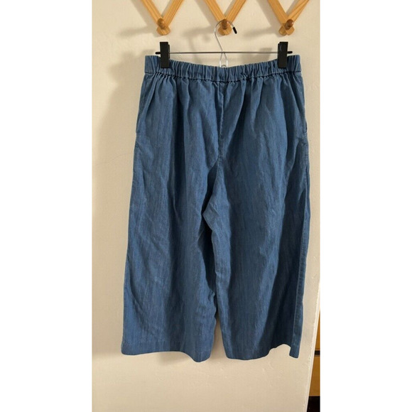 J. Crew Pants Women's 12 Petite Wide Leg Crop Chambray Blue Relax Fit High Rise - Picture 7 of 9